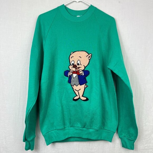 Jerzees Tops - Vintage Porky Loop Stitch Patch Crewneck Sweatshirt Women XL US Made Looney Tune